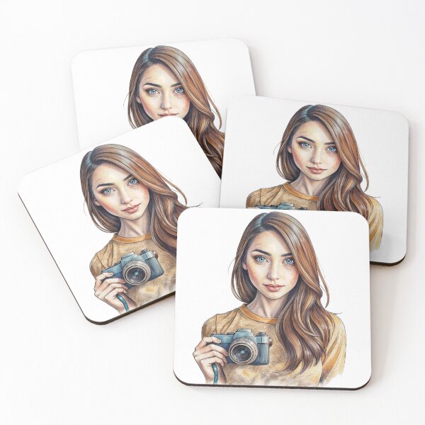 Item preview, Illustration of a Young Woman with Camera and Wavy Brown Hair designed and sold by Creative88Art.