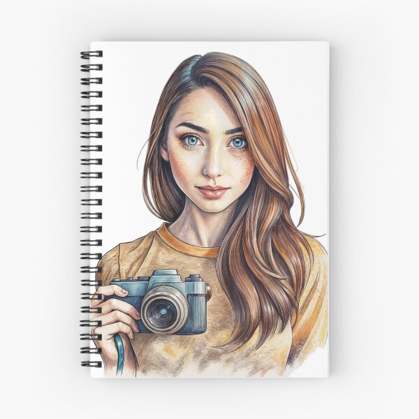 Item preview, Illustration of a Young Woman with Camera and Wavy Brown Hair designed and sold by Creative88Art.