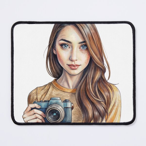 Item preview, Illustration of a Young Woman with Camera and Wavy Brown Hair designed and sold by Creative88Art.
