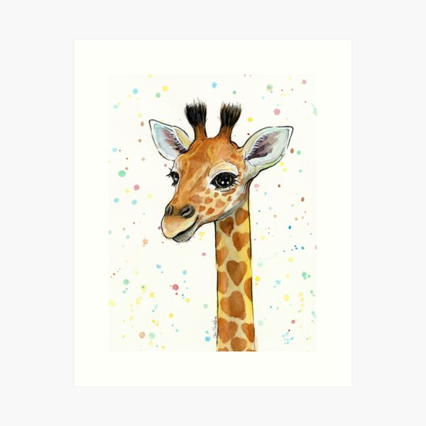 Impression Artistique Peinture Aquarelle Bebe Girafe Par Olga Shvartsur Redbubble