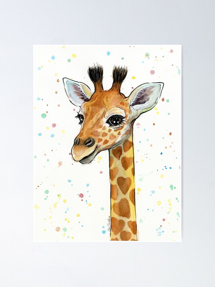 Poster Bebe Girafe Avec Des Coeurs Aquarelle Animal Par Olga Shvartsur Redbubble