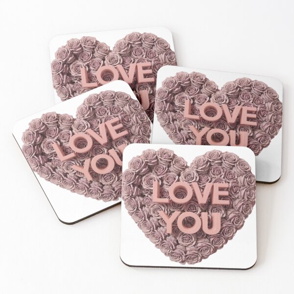 Item preview, Heart Shaped Arrangement of Pink Roses with Bold LOVE YOU Text designed and sold by Creative88Art.