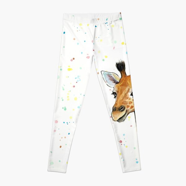 Baby Giraffe with Hearts Watercolor Animal Leggings