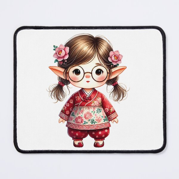 Item preview, A0648 Elf in Red Floral Dress Watercolor Clipart: Festive Chinese New Year Designs for Invitations, Cards, Crafts, and Decorations designed and sold by angieart68.