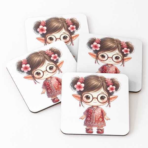 Item preview, A0648 Elf in Red Floral Dress Watercolor Clipart: Festive Chinese New Year Designs for Invitations, Cards, Crafts, and Decorations designed and sold by angieart68.