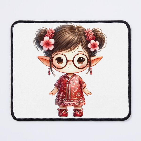 Item preview, A0648 Elf in Red Floral Dress Watercolor Clipart: Festive Chinese New Year Designs for Invitations, Cards, Crafts, and Decorations designed and sold by angieart68.