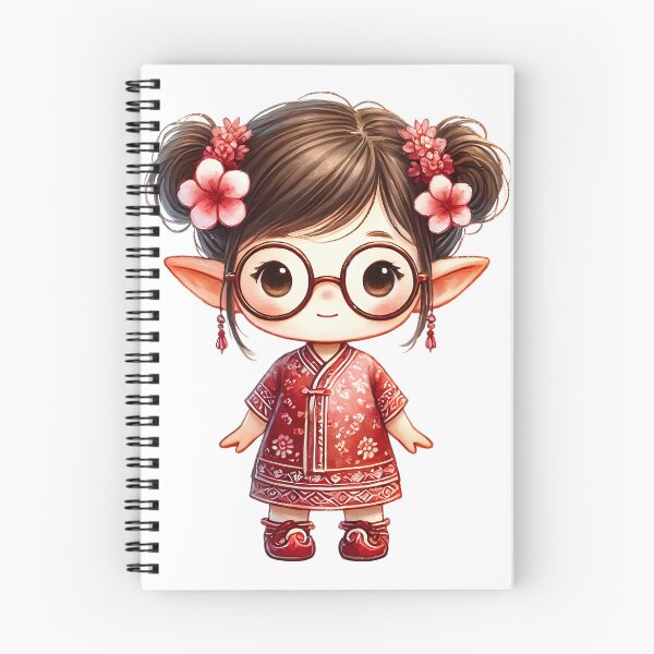 Item preview, A0648 Elf in Red Floral Dress Watercolor Clipart: Festive Chinese New Year Designs for Invitations, Cards, Crafts, and Decorations designed and sold by angieart68.