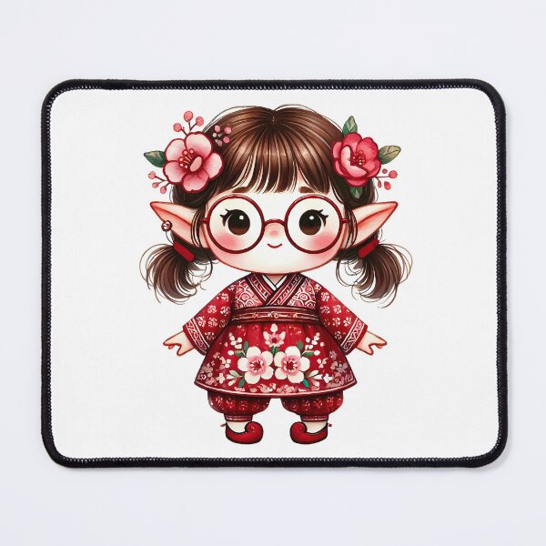 Item preview, A0648 Elf in Red Floral Dress Watercolor Clipart: Festive Chinese New Year Designs for Invitations, Cards, Crafts, and Decorations designed and sold by angieart68.