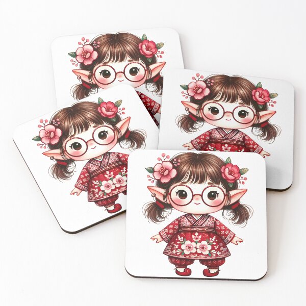 Item preview, A0648 Elf in Red Floral Dress Watercolor Clipart: Festive Chinese New Year Designs for Invitations, Cards, Crafts, and Decorations designed and sold by angieart68.