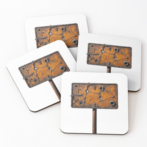 Item preview, Weathered Orange Metal Sign with Bullet Holes and Rusted Pole designed and sold by Creative88Art.
