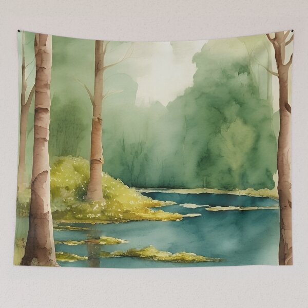 Item preview, Forest Lake in Spring Landscape Watercolor Painting | Watercolor Landscape | Watercolor Art | Watercolor Scenery designed and sold by UnhingedBird.