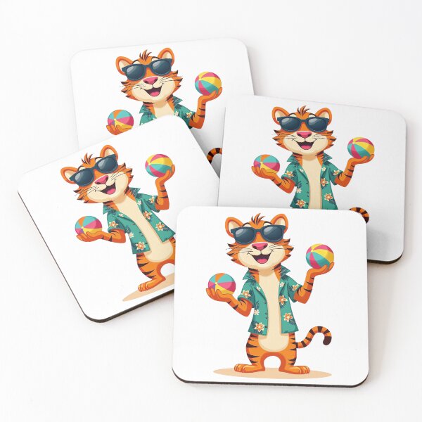 Item preview, Funny Cartoon Tiger with Beach Balls and Hawaiian Shirt designed and sold by samtheai.