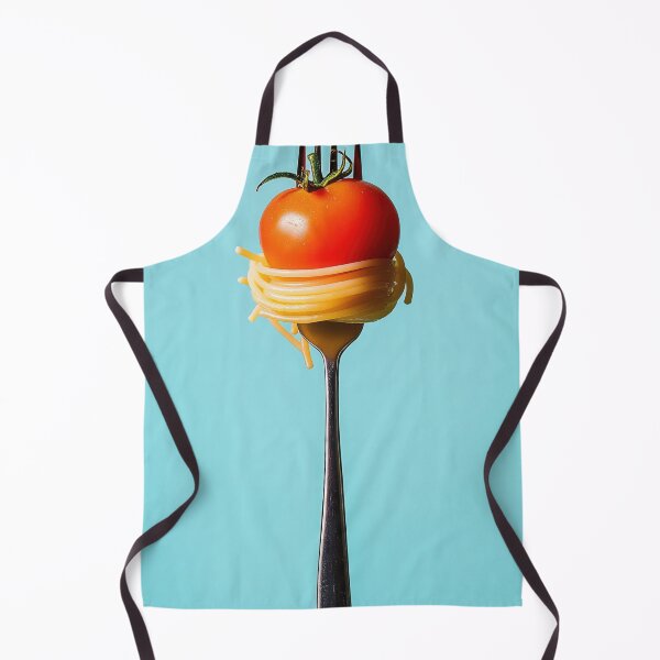 Item preview, A fork with a spaghetti twist and a juicy tomato on top against a bright turquoise background during a creative food shoot designed and sold by anytka.
