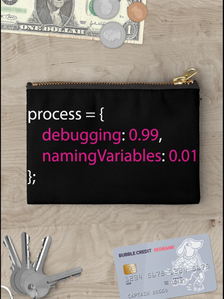 Thumbnail 3 of 4, Zipper Pouch, Coding Debugging Process Humour Design for Programmers designed and sold by Geeky Giggles.