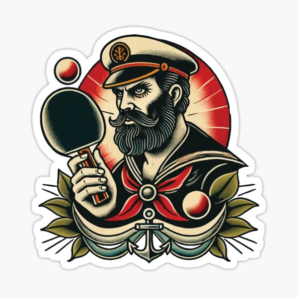 Item preview, Retro Table Tennis Captain In Tattoo Style designed and sold by LuminOrb.
