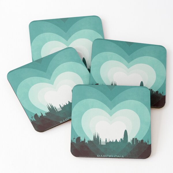 Item preview, Barcelona Spain Skyline Hearts Teal designed and sold by ArtPrints.