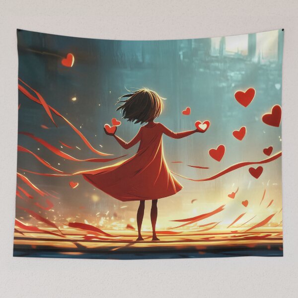 Item preview, Girl spreading hearts in dreams designed and sold by anytka.
