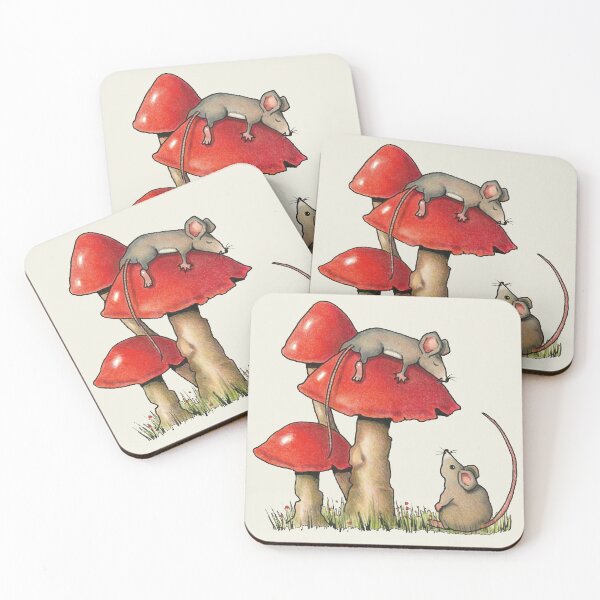 Item preview, Two Mice and Red Toadstools, Color Pencil Art, Rodents, Illustration designed and sold by JoyfulWhimsy.