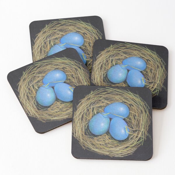 Item preview, Blue Bird's Eggs in Nest, Color Pencil on Black, Nature, Wildlife designed and sold by JoyfulWhimsy.