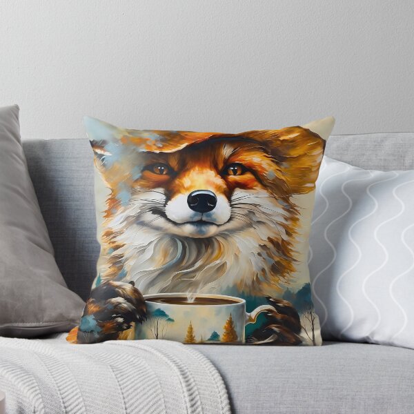 Item preview, Vintage Animal Art: Charming Fox Drinking Coffee | Animal Art | Oil Painting | Quirky Vintage Art designed and sold by UnhingedBird.