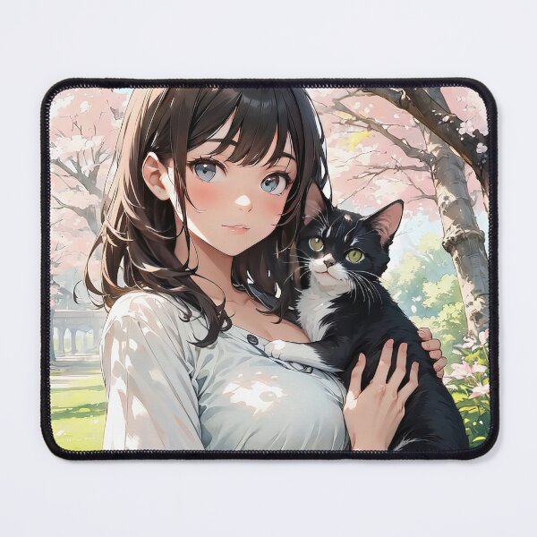 Item preview, Anime girl with cat in arms portrait art designed and sold by TheArtistOf2022.