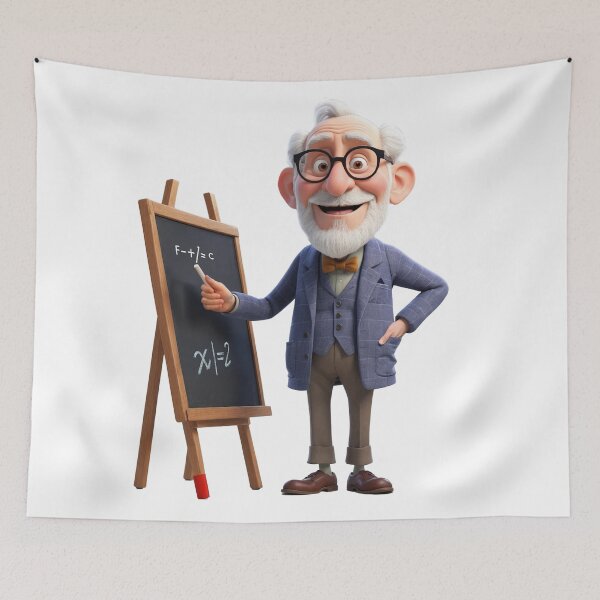 Item preview, Charming Professor with a Chalkboard - Cartoon Illustration designed and sold by CuteopiaGallery.