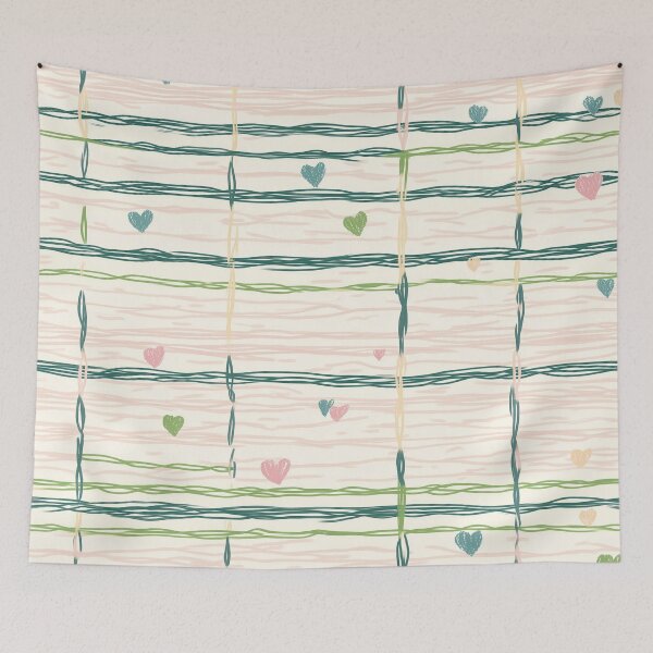 Item preview, Playful Pastel Grid with Heart Motif Pattern designed and sold by AstroWolf Studio.