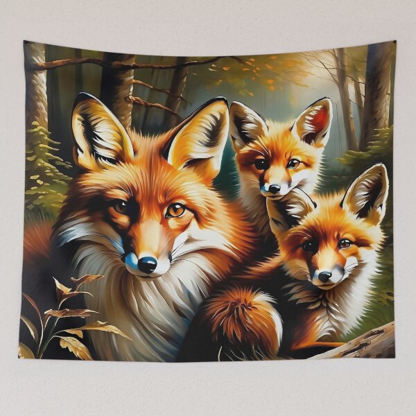 Artikelvorschau, Vintage-Tierkunst: Fuchs-Familienporträt | Tierkunst | Ölgemälde | Bezaubernde Vintage-Kunst entworfen und verkauft von UnhingedBird.