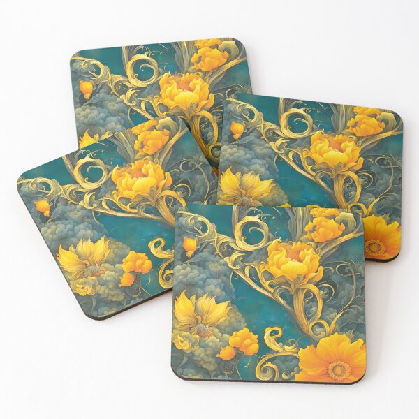 Item preview, Swirling Orange Flowers on a Misty Teal Background designed and sold by DreamyExposure.