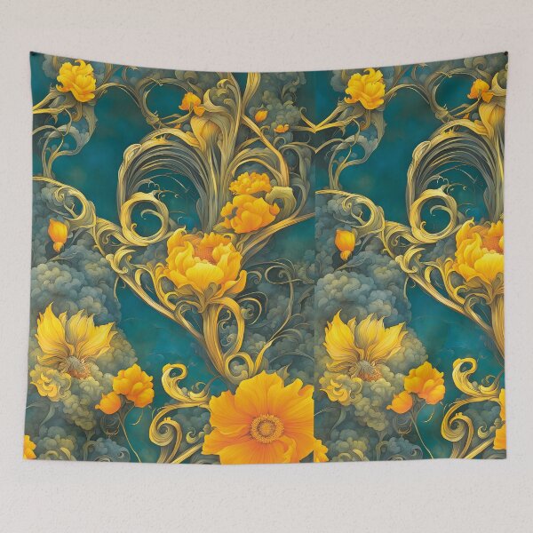 Item preview, Swirling Orange Flowers on a Misty Teal Background designed and sold by DreamyExposure.