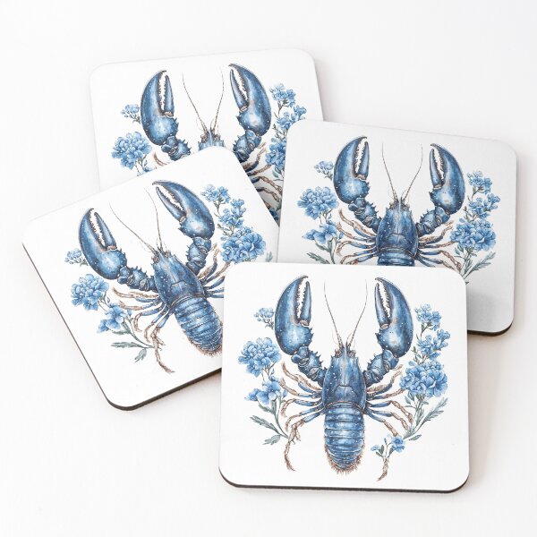 Item preview, Intricate blue lobster illustration surrounded by delicate flowers in a natural setting designed and sold by Anastasiia Yurevych.
