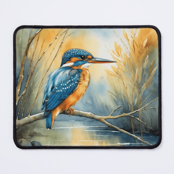 Item preview, Watercolor Kingfisher Above Golden Stream designed and sold by WaterBirdArt.