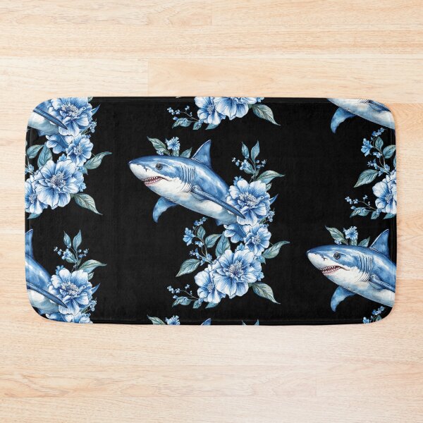 Item preview, Shark swims among blue floral designs in a vibrant and artistic illustration designed and sold by Anastasiia Yurevych.