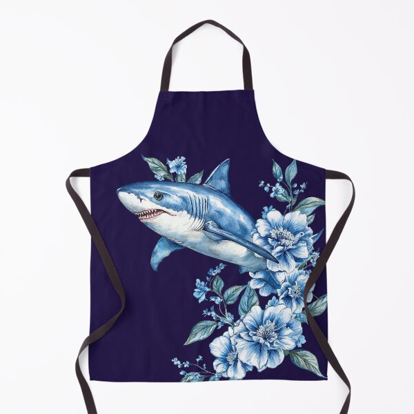 Item preview, Shark swims among blue floral designs in a vibrant and artistic illustration designed and sold by Anastasiia Yurevych.