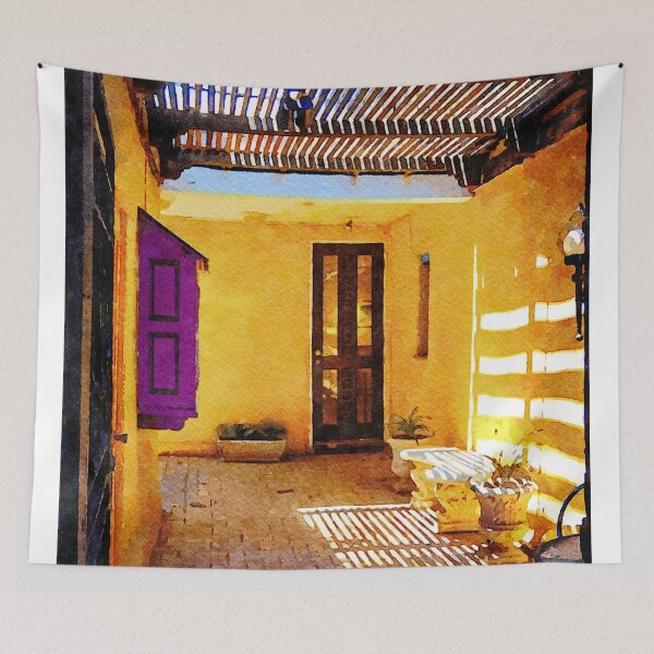 Item preview, Charming courtyard in watercolor style capturing Albuquerque essence designed and sold by GestaltImagery.