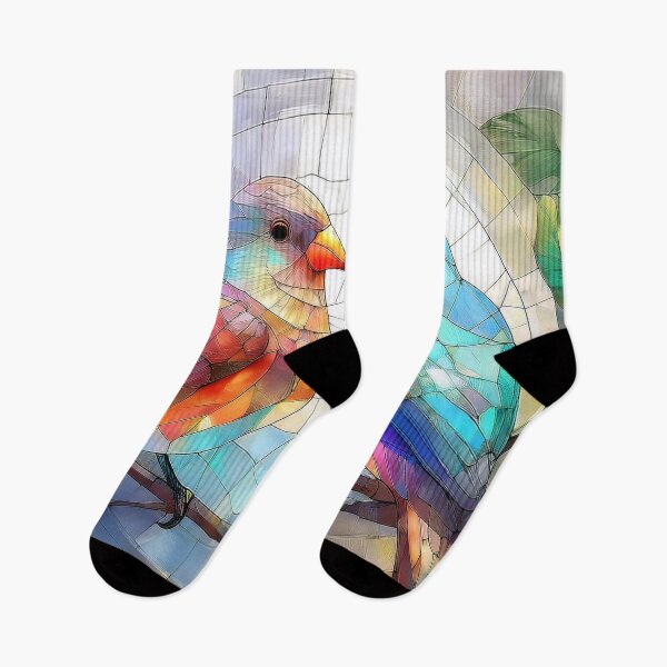 Artikelvorschau, LIEBESVOGEL auf Ast mit Buntglaseffekt, gedämpftes Pastell-Boho-Blumenmuster, lebendiger Wildblumengarten, Aquarell-Regenbogenfarbene Pflanzen entworfen und verkauft von navitalidesign.
