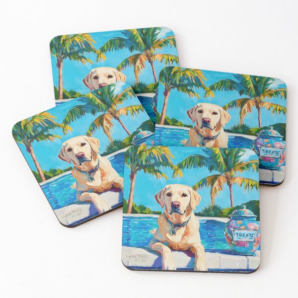 Item preview, Blonde Labrador in the Swimming Pool designed and sold by SophieClimaArt.
