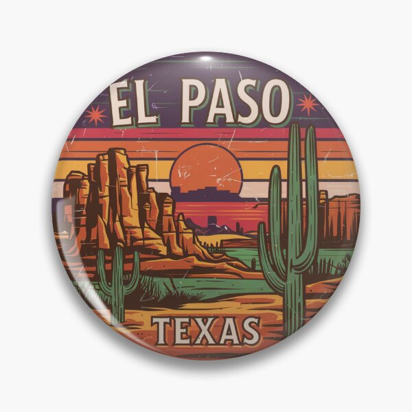 Item preview, El Paso, Texas | Retro Desert Landscape: Cacti and Vibrant Sunset designed and sold by CircinusStore.