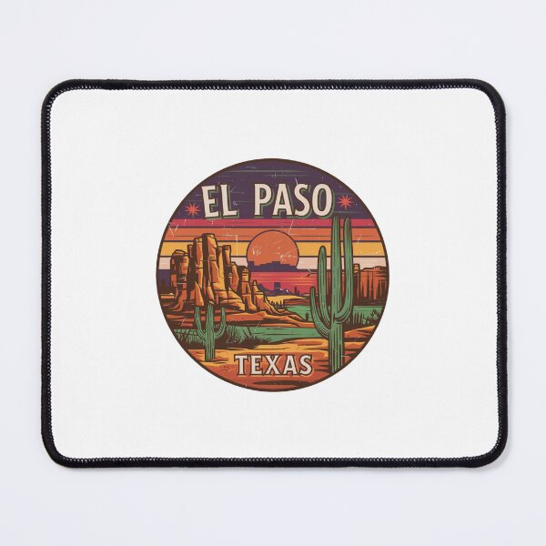 Item preview, El Paso, Texas | Retro Desert Landscape: Cacti and Vibrant Sunset designed and sold by CircinusStore.