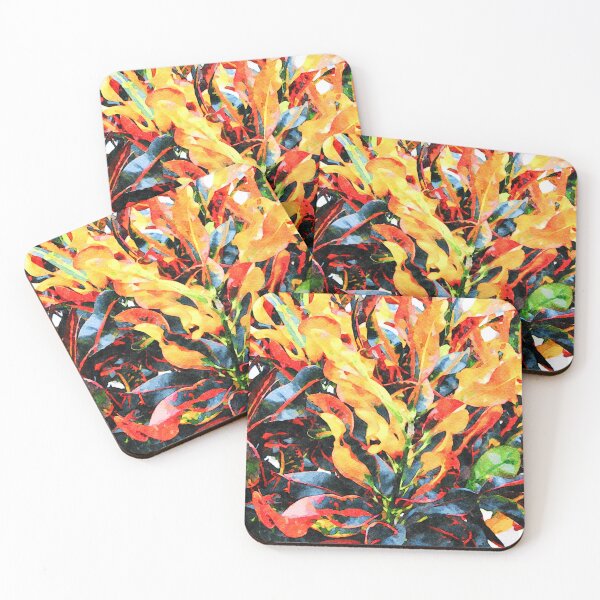 Item preview, Vibrant watercolor illustration of colorful Croton plant leaves in close up designed and sold by GestaltImagery.