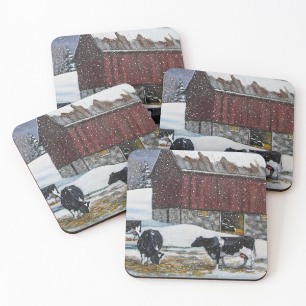 Item preview, Holstein Cows in Snowy Barnyard, Original Painting, Farm Animals, No. 3 designed and sold by JoyfulWhimsy.