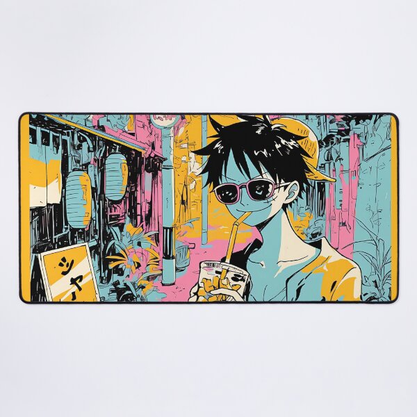 Vista previa del artículo con la obra «Pirata adolescente de sombrero de paja, hombre de goma, anime x Boba Vaporwave», diseñado y vendido por AnimeArsenalPrints.