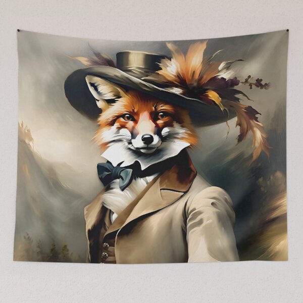 Item preview, Vintage Animal Art: Fox Gentleman with Hat Portrait | Animal Art | Oil Painting | Quirky Vintage Art designed and sold by UnhingedBird.