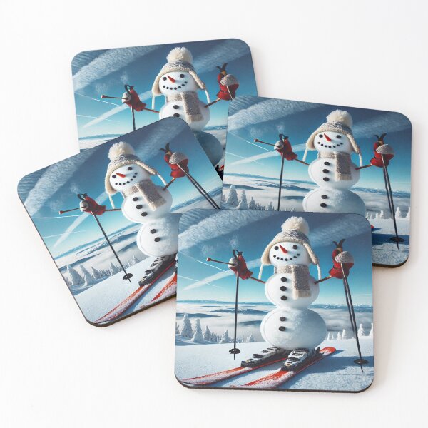 Item preview, Jolly Snowman skis downhill and pushes off with ski poles designed and sold by JaroDesign2023.