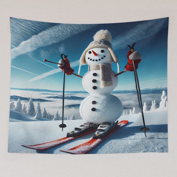 Item preview, Jolly Snowman skis downhill and pushes off with ski poles designed and sold by JaroDesign2023.