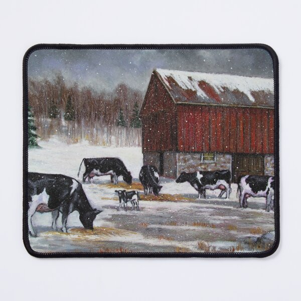 Item preview, Holstein Dairy Cows in Snowy Barnyard No. 2, Oil Pastel Painting designed and sold by JoyfulWhimsy.