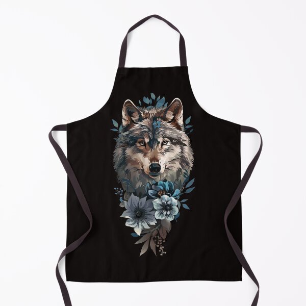 Item preview, Majestic Wolf with Blue Flowers - Nature-Inspired Art designed and sold by EmiBarDesign.