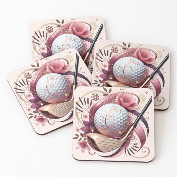 Item preview, Floral Golf Ball and Club in Pink and Gold designed and sold by PawtopiaDesigns.