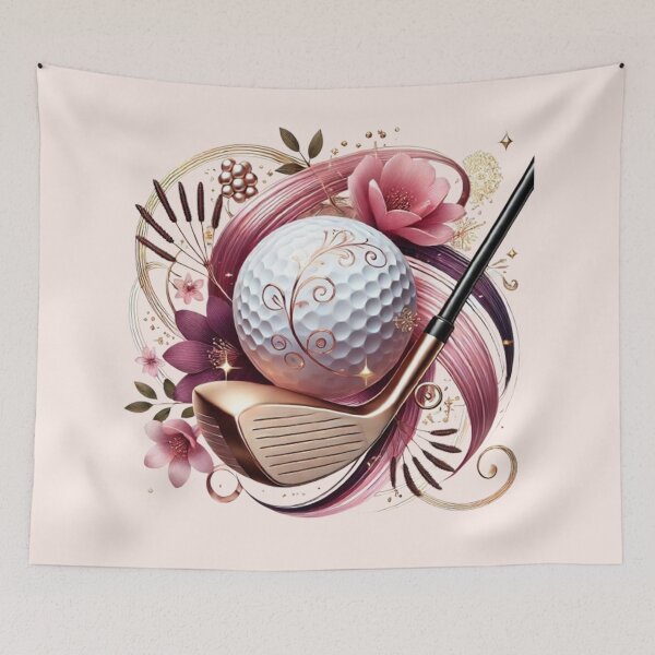 Item preview, Floral Golf Ball and Club in Pink and Gold designed and sold by PawtopiaDesigns.