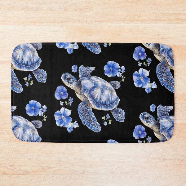 Item preview, sea turtle swims among blue flowers. Sea Turtle Watercolor Blue  designed and sold by Anastasiia Yurevych.